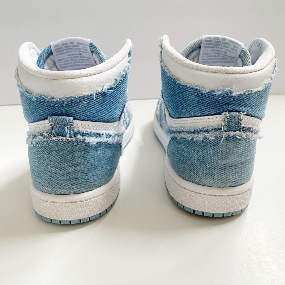 NIKE youth blue denim white leather Air Jordan 1 Retro OG high top sneakers - Picture 5 of 10
